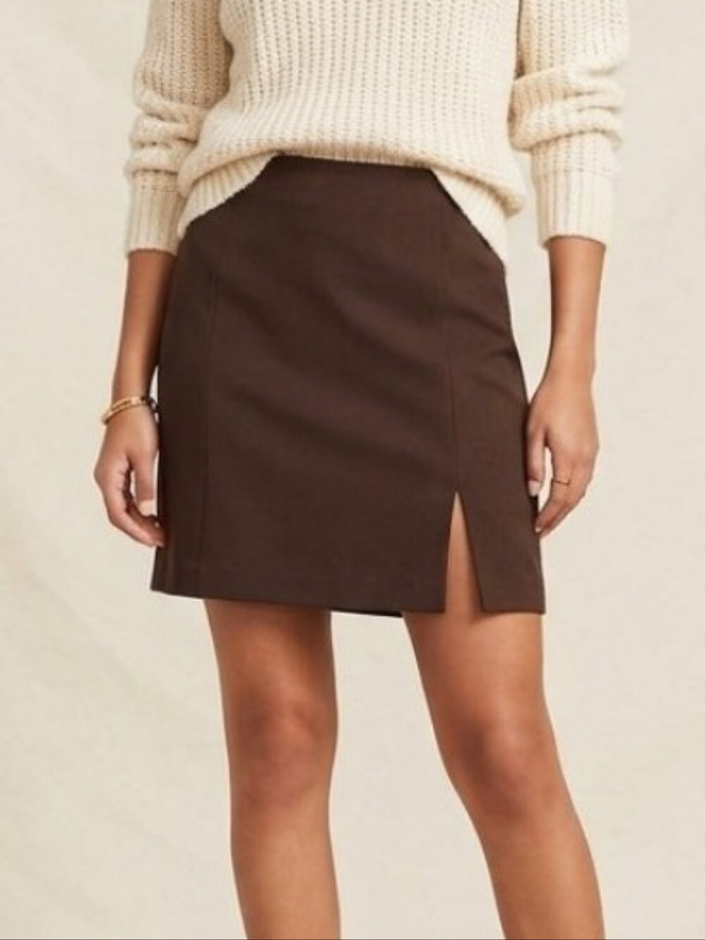 INC International Concepts Dark Brown Mini Front Slit Skirt